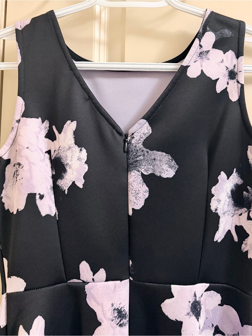 Black Fit-and-Flare Dress with Lilac Floral Print - Picture 3 of 5